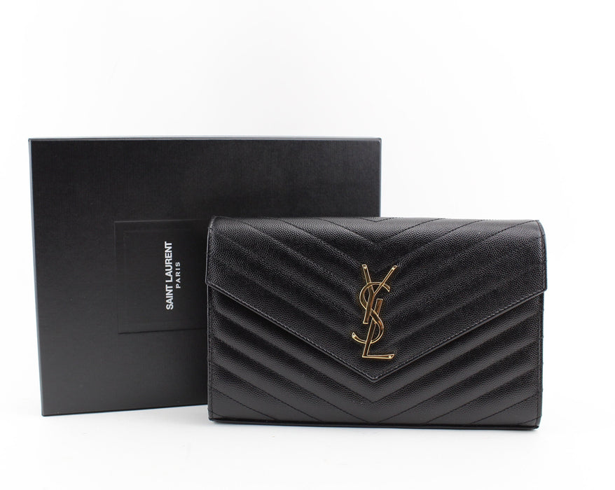 SAINT LAURENT MONOGRAM CHAIN WALLET IN GRAIN DE POUDRE EMBOSSED LEATHER