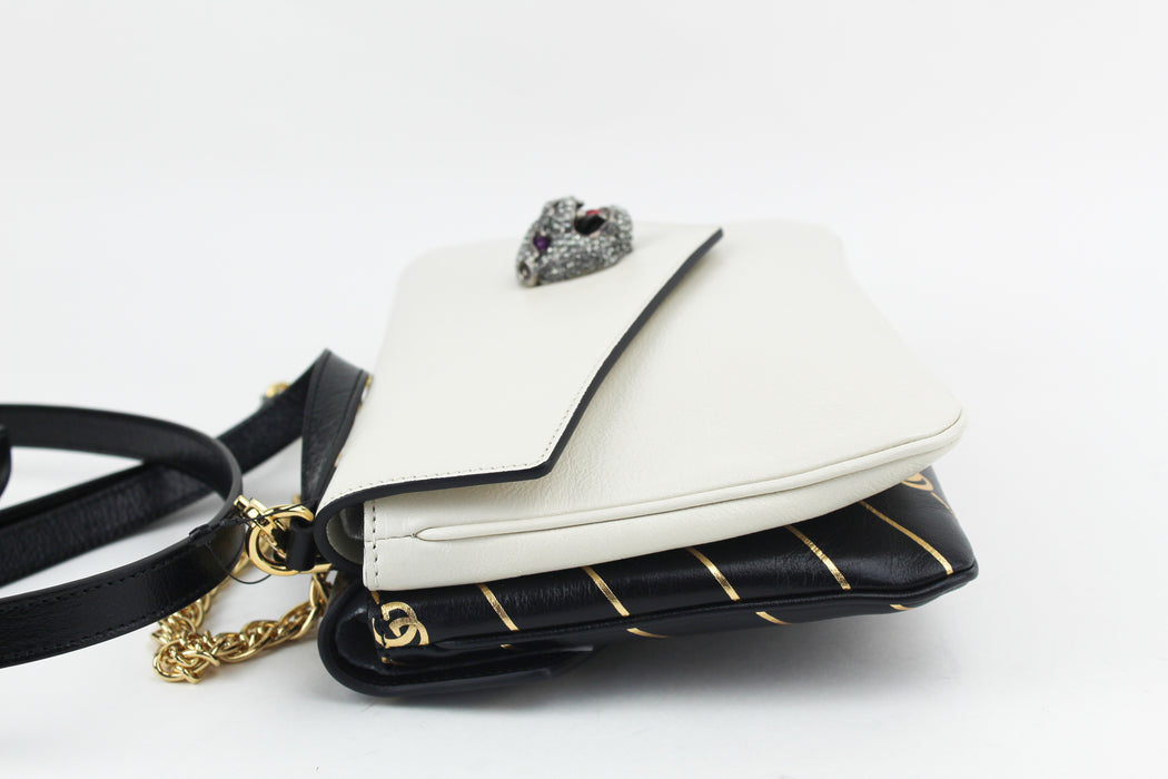 Gucci Black/White Leather Thiara Medium Double Shoulder Bag