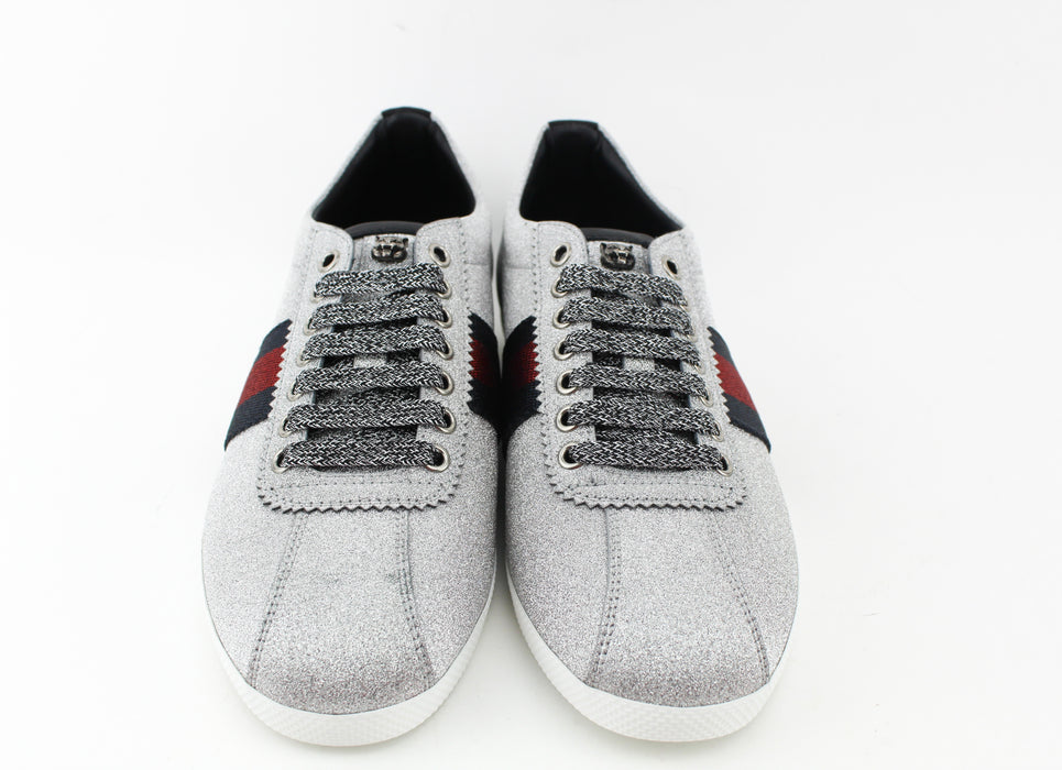 GUCCI WEB STUDDED SNEAKERS SLIVER