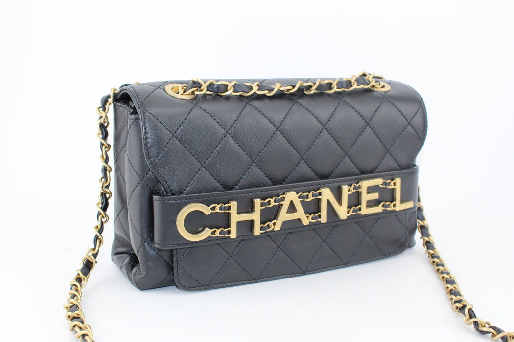 Chanel Calfskin Quilted Logo Flap Black