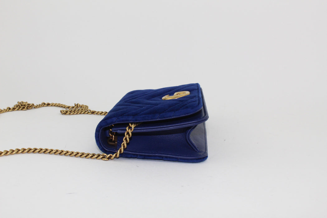 GUCCI GG MARMONT VELVET MINI CROSSBODY BLUE