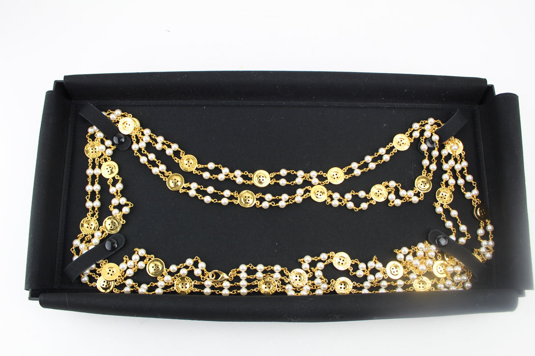 Chanel Multi Strand Pearl Button Necklace