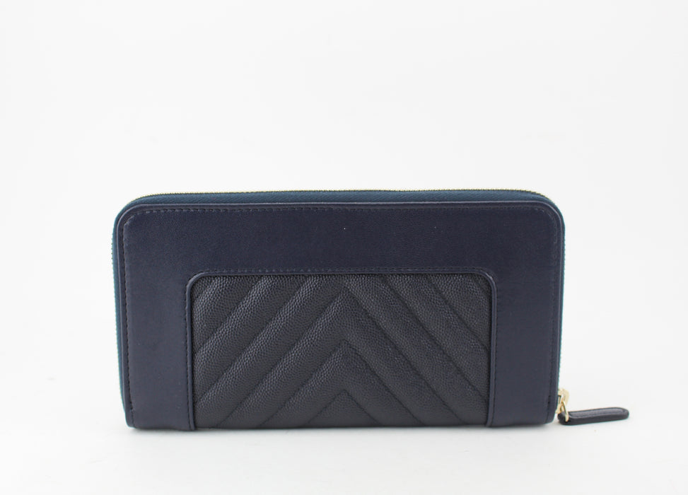 Chanel Navy Chevron Zip Around wallet