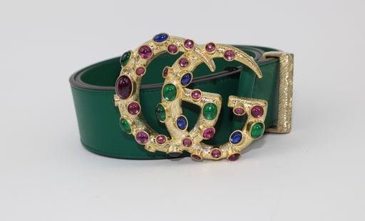 GUCCI LEATHER BELT WITH CRYSTAL DOUBLE G BUCKLE - LuxurySnob