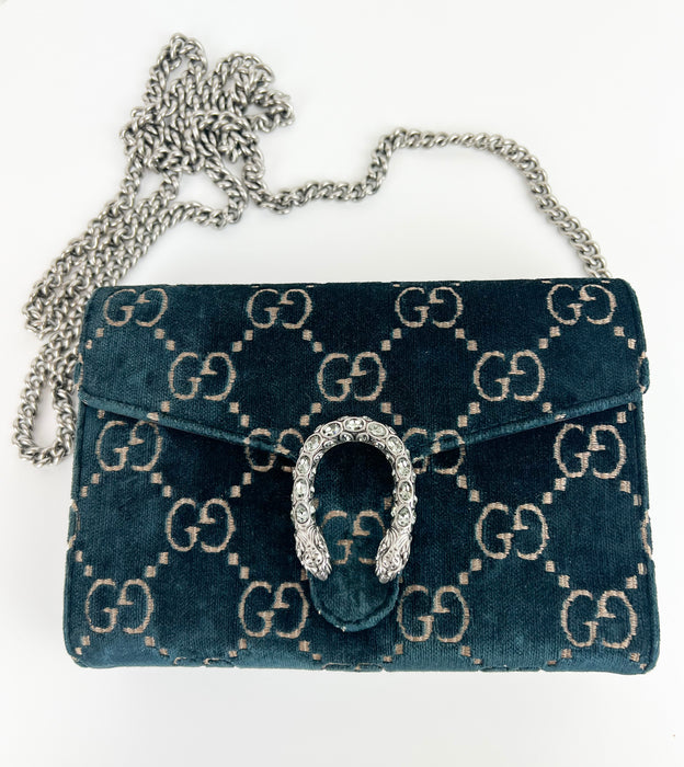 Gucci GG Velvet Dionysus Wallet On Chain Blue