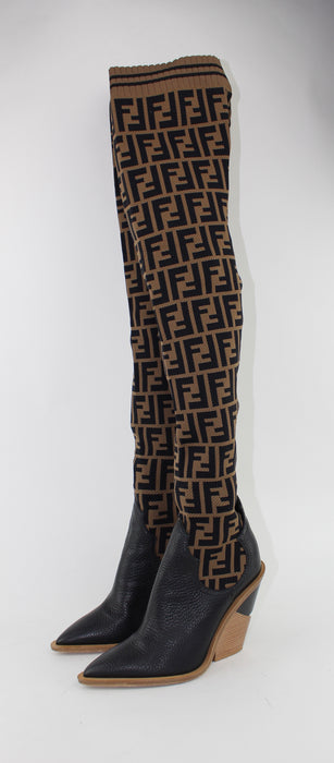 FENDI FF COWBOY OVER-THE-KNEE SOCK BOOTS SIZE 37 