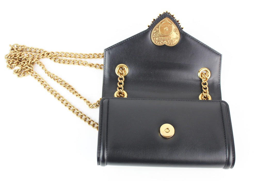 Dolce and Gabbana Smooth Calfskin Devotion Mini Bag in Black