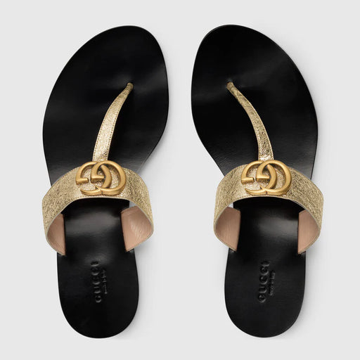 Gucci Leather Thong Sandal Metallic Gold