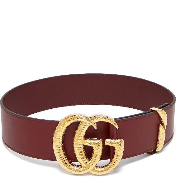 GUCCI GG SNAKESKIN EFFECT LOGO WIDE  LEATHER BELT IN BURGUNDY