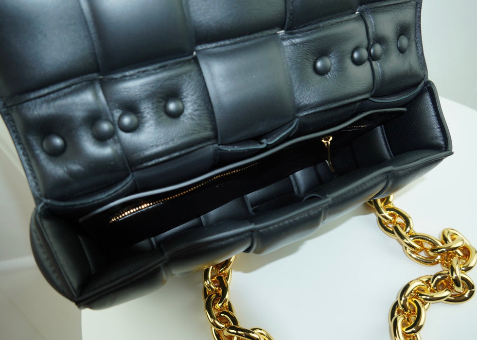 Bottega Veneta Chain Cassette Padded Leather Shoulder Bag in Black