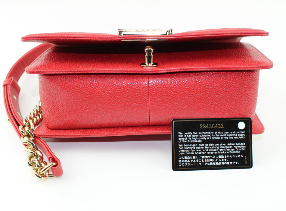 CHANEL MEDIUM CAVIAR BOY BAG IN RED - LuxurySnob