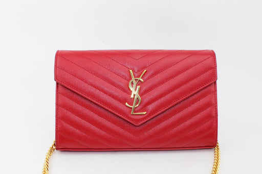 SAINT LAURENT MONOGRAM LEATHER CHAIN BAG RED