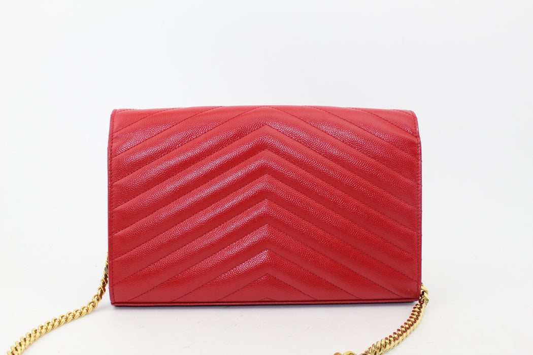 Saint Laurent Monogram Leather Chain Bag Red