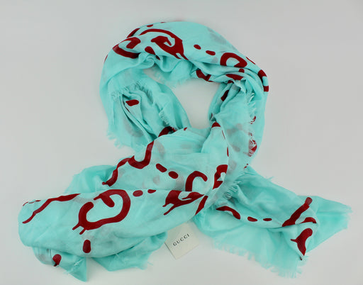 GUCCI GHOST SCARF BLUE & RED
