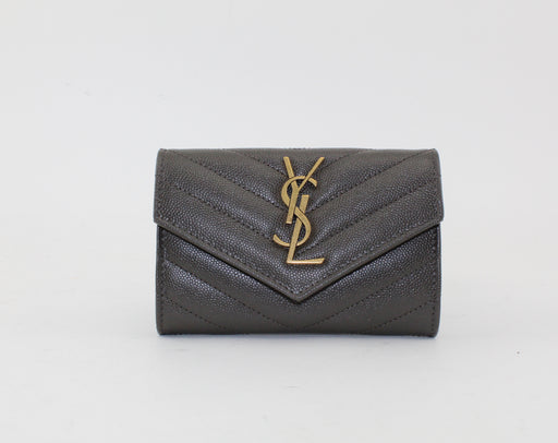 SAINT LAURENT GREY SMALL MONOGRAM WALLET