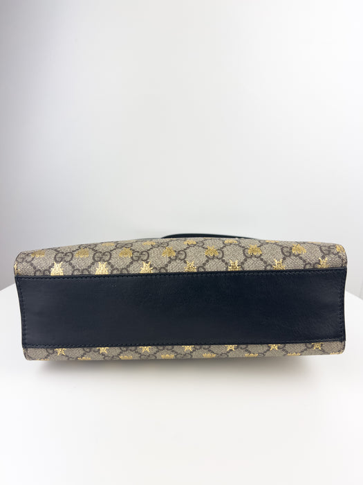 Gucci GG Supreme Monogram Bees Small Padlock Tote Beige Oro Black
