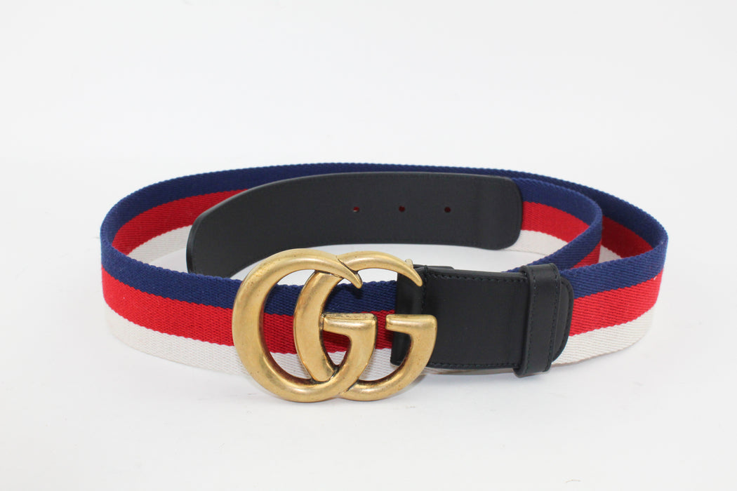 Gucci Striped canvas and leather belt