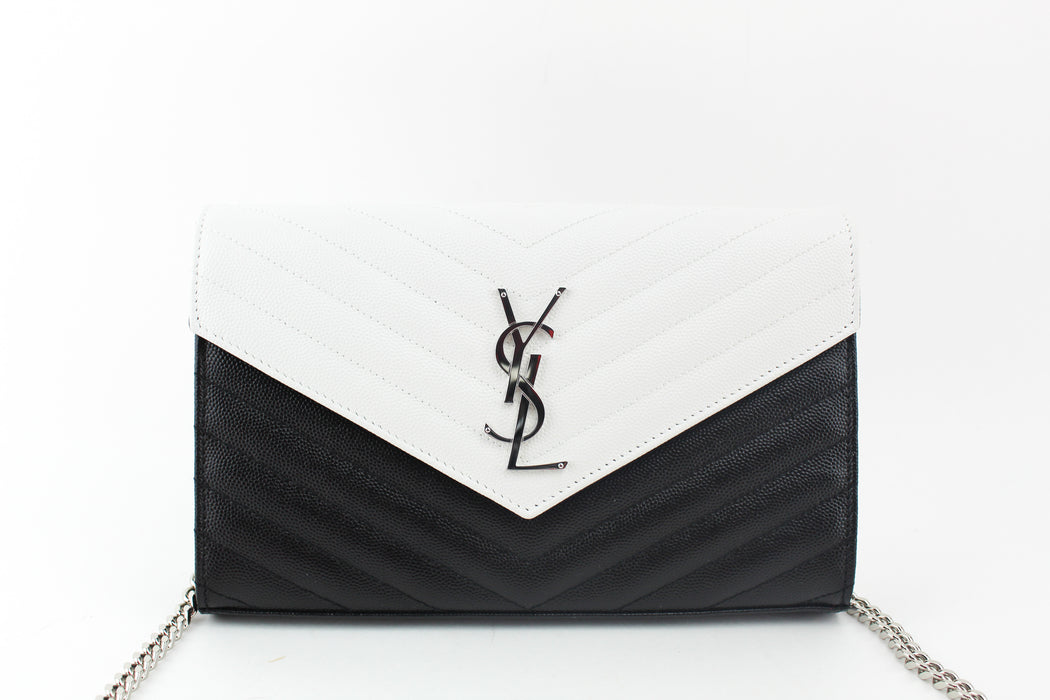 SAINT LAURENT BLACK & WHITE MONOGRAM CHAIN BAG