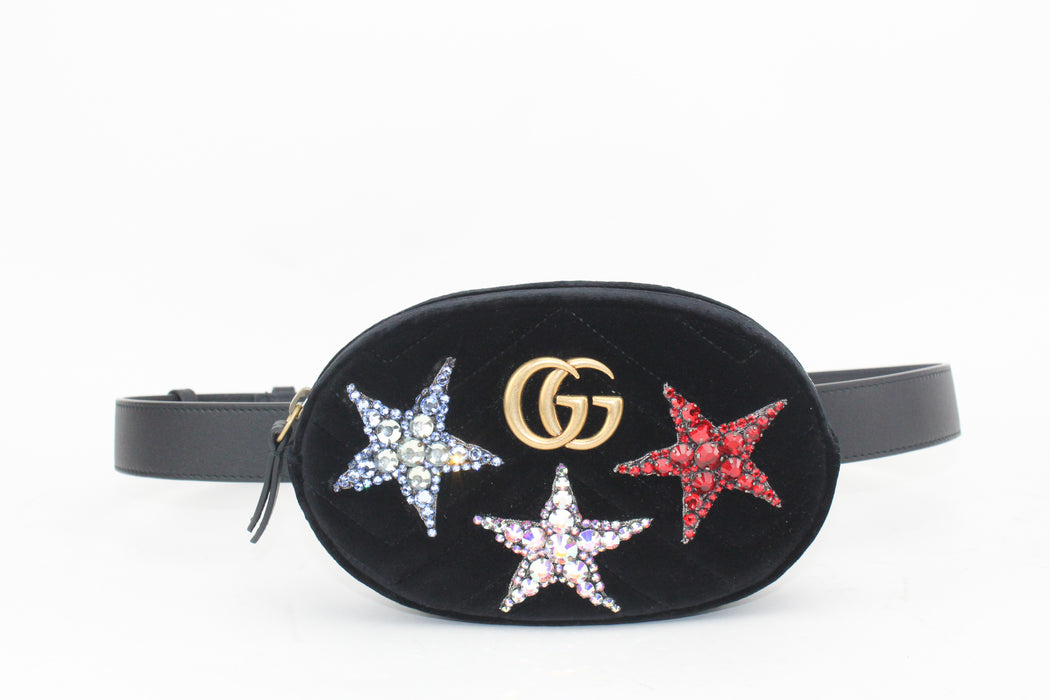 Gucci Small Matelasse Crystal Star Velvet belt bag