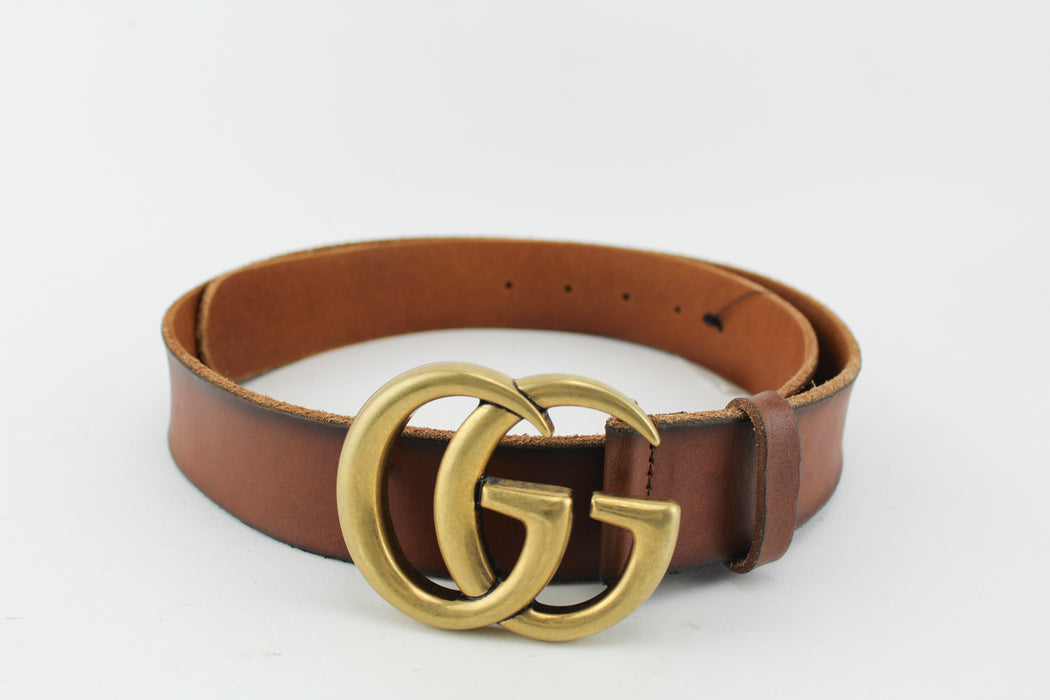 Gucci Leather Belt with Double G Brown