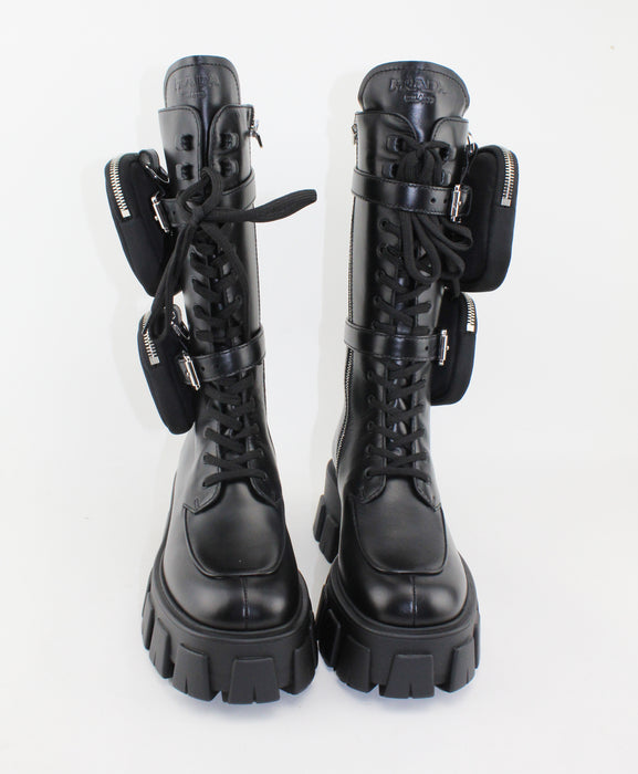 Prada Leather Zip Combat Tall boots