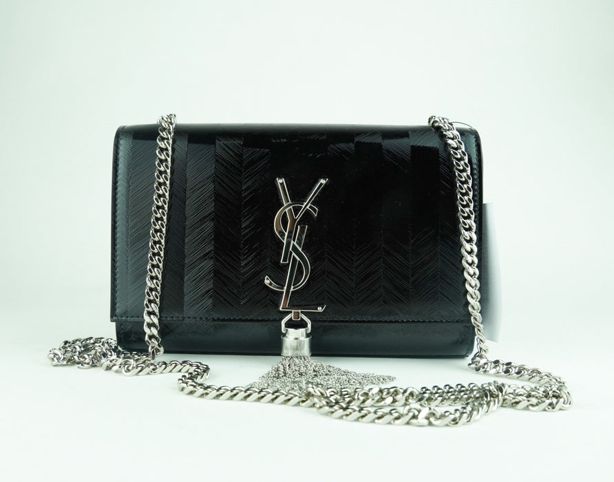 Saint Laurent Kate Small Stripe Patent Tassel bag
