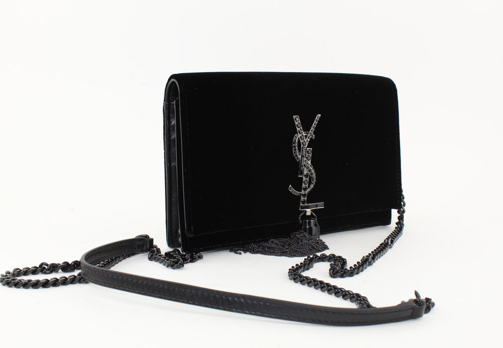 SAINT LAURENT KATE VELVET TASSEL CHAIN BAG