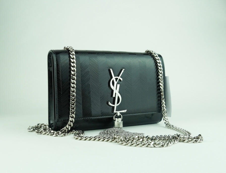 Saint Laurent Kate Small Stripe Patent Tassel bag