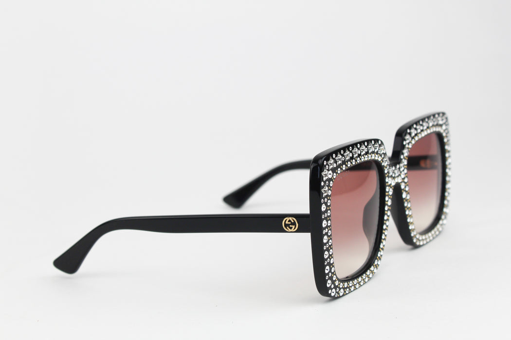 Gucci Oversized Squared Transparent Sunglasses w/ Crystal Star Embellishments