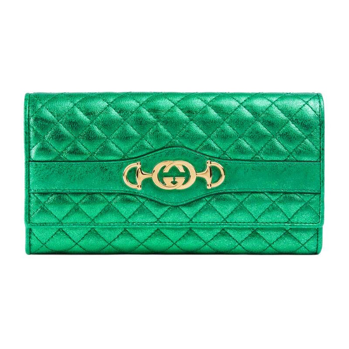 GUCCI LAMINATED CONTINENTAL WALLET IN GREEN