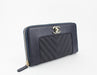 Chanel Navy Chevron Zip Around wallet