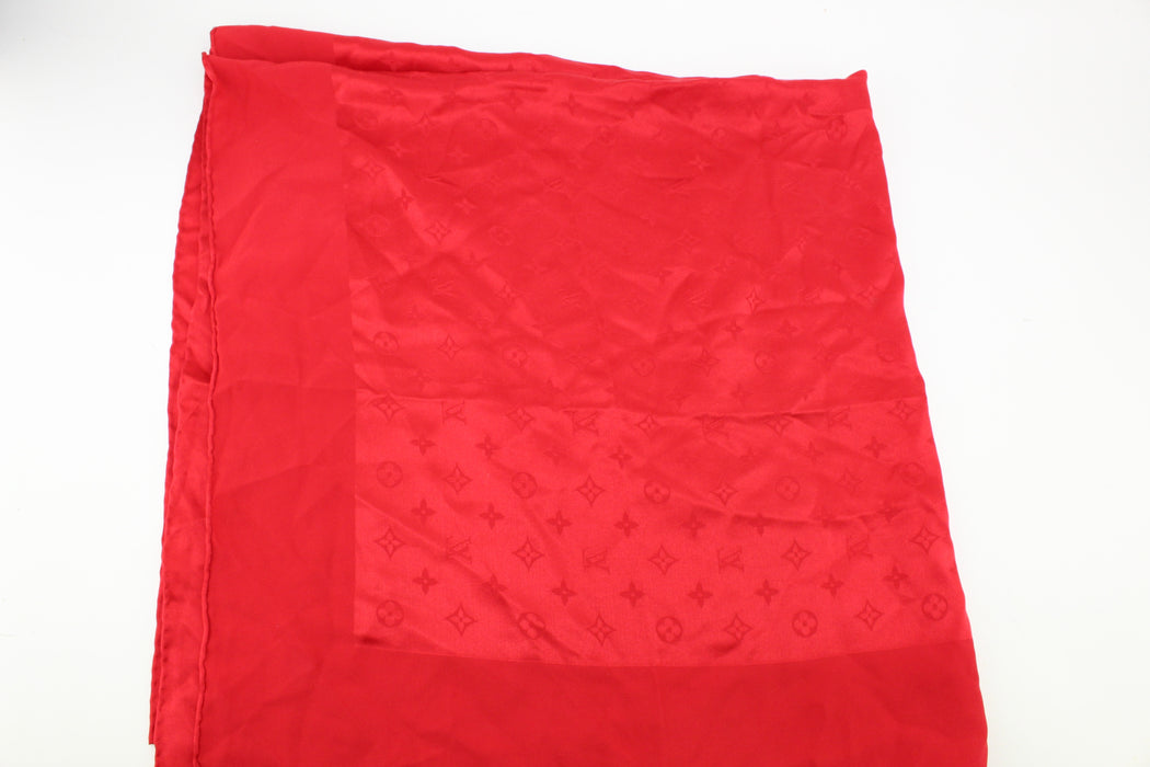 Louis Vuitton Red Monogram Silk Square Scarf