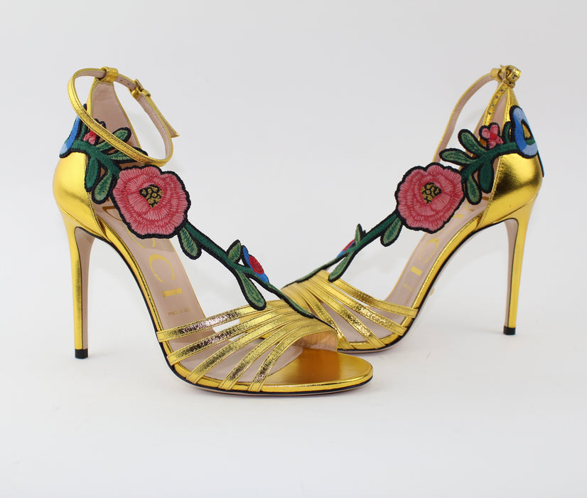 GUCCI OPHELIA GOLD SANDALS SIZE 38 - LuxurySnob