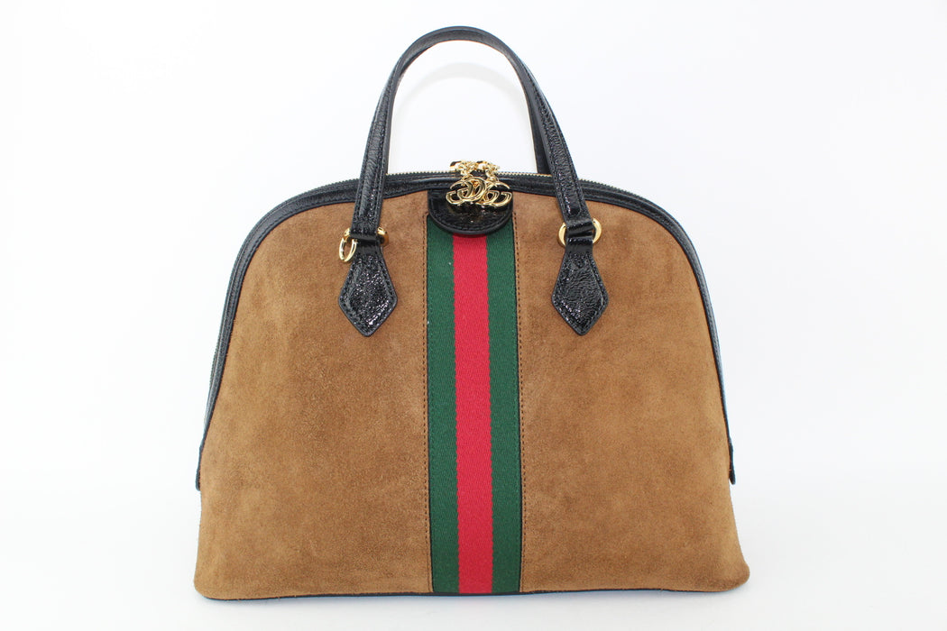 GUCCI SUEDE PATENT MEDIUM OPHIDIA BAG