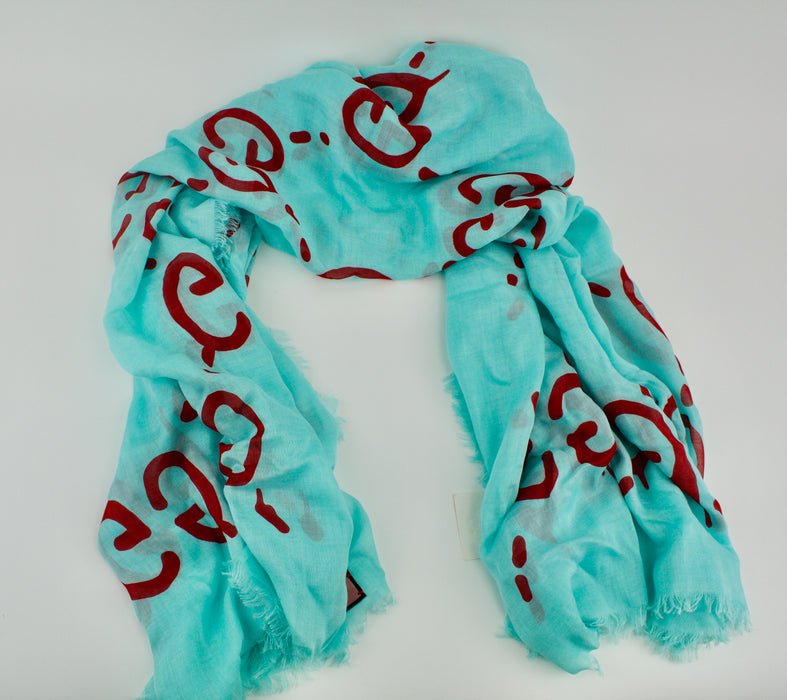 GUCCI GHOST SCARF BLUE & RED