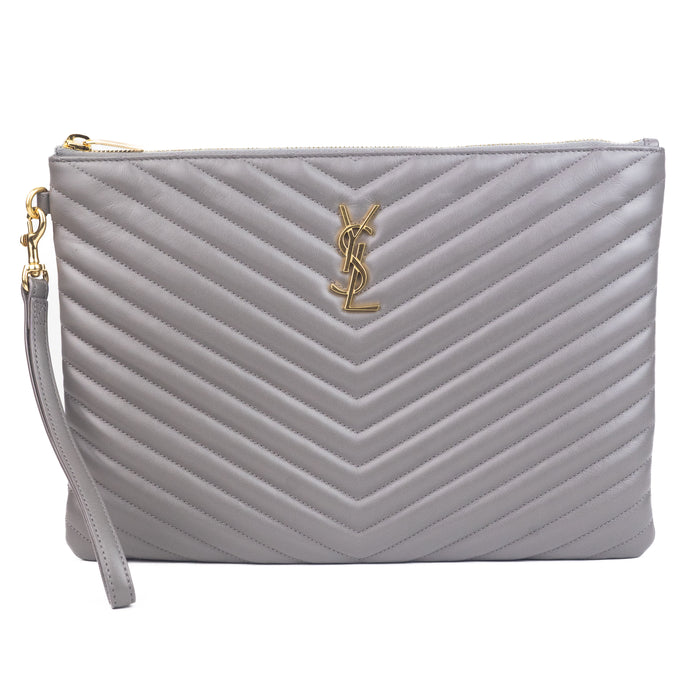 Saint Laurent Matelasse Pouch Grey