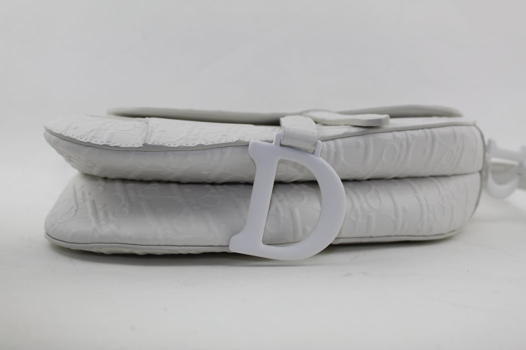 CHALK WHITE SADDLE DIOR OBLIQUE EMBOSSED SMOOTH CALFSKIN BAG