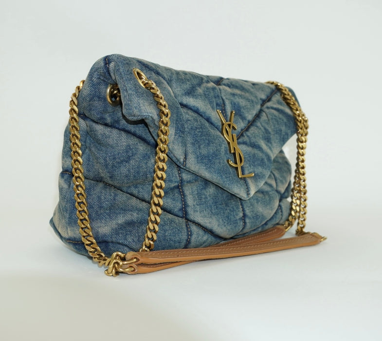 Saint Laurent Puffer Small Chain bag in Quilted Vintage Denim and Suede