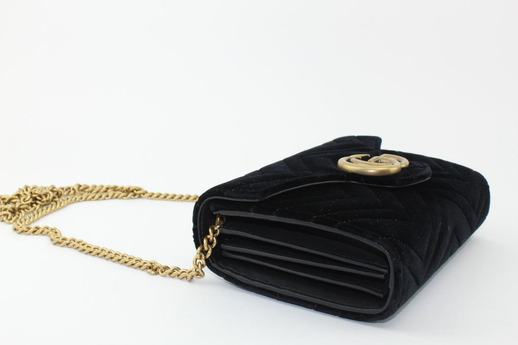 GUCCI VELVET MATELASSE GG MARMONT CHAIN BAG