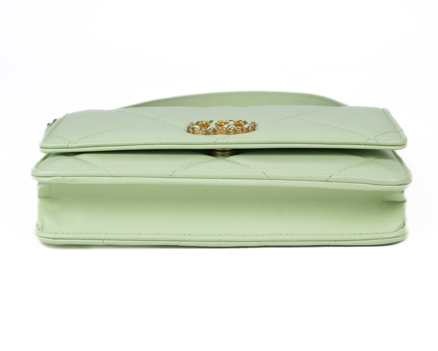 Chanel Lambskin Quilted 19 Wallet on Chain in Light Green
