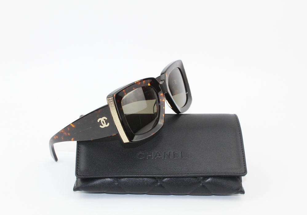 Chanel Brown Rectangle Sunglasses with Gold