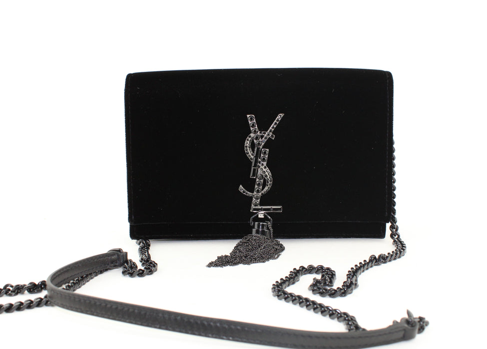 SAINT LAURENT KATE VELVET TASSEL CHAIN BAG