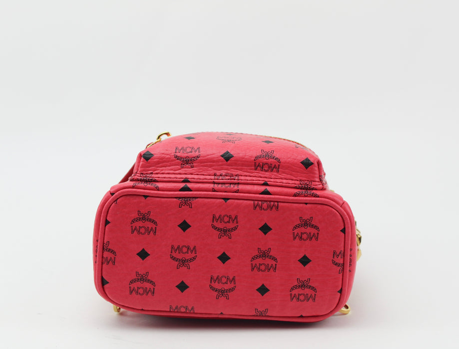 Mcm Red Mini Stark Stud Coated Canvas backpack