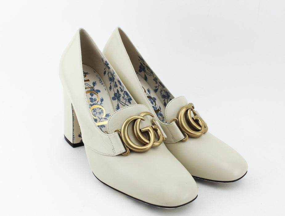 GUCCI GG LEATHER MARMONT BLOCK HEEL