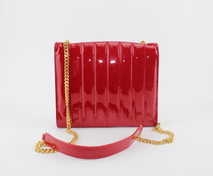 Saint Laurent Patent Calfskin Matelasse Medium Vicky Chain Bag Red