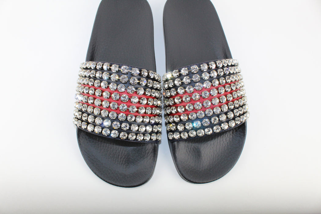 Gucci Crystal-embellished leather and rubber slides