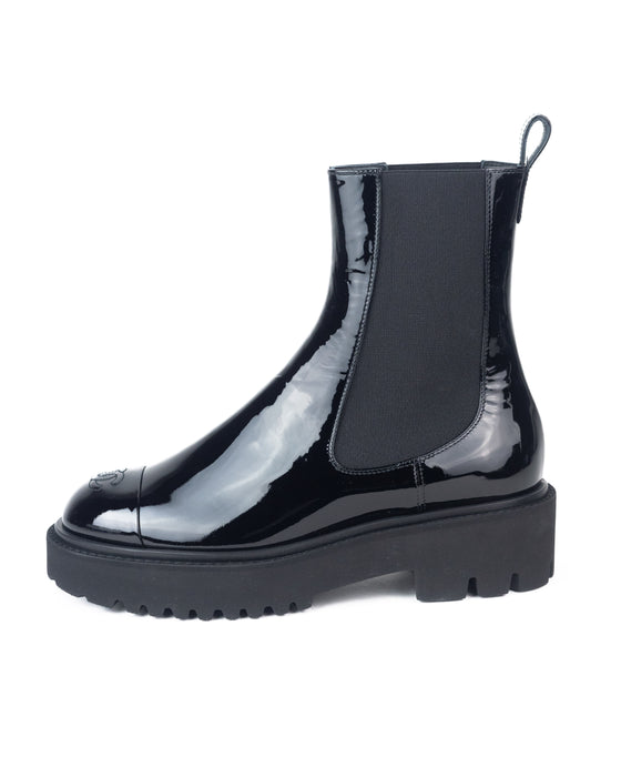 Chanel Patent Leather Boots in Black