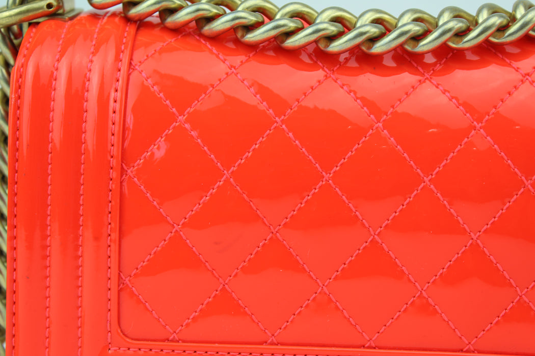 Chanel Patent Small Boy Bag Orange