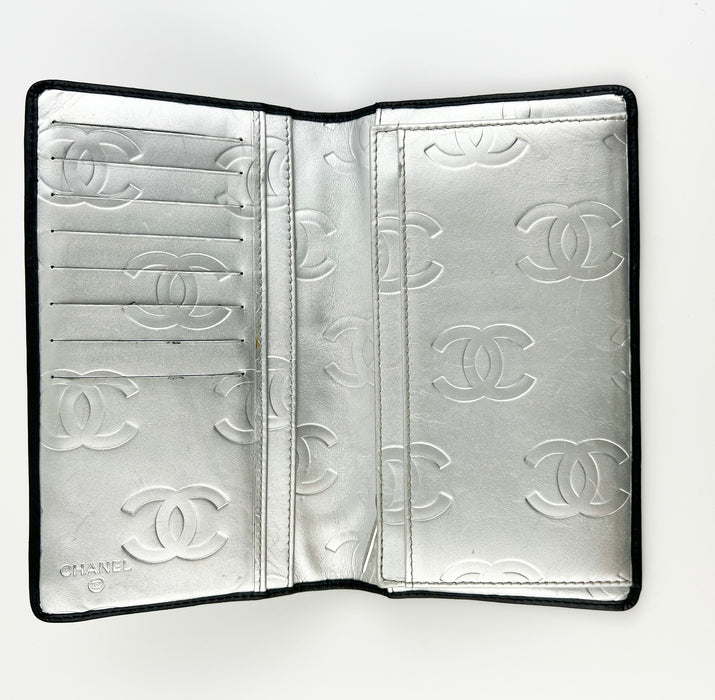 Chanel Black Lambskin Diamond Quilted long Fold Wallet