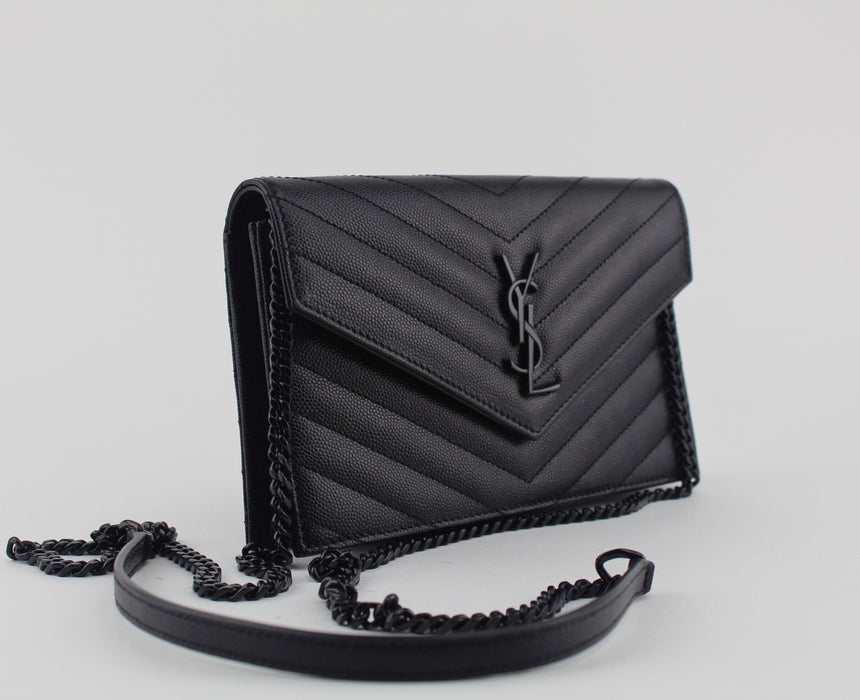 SAINT LAURENT MONOGRAM LEATHER CHAIN WALLET